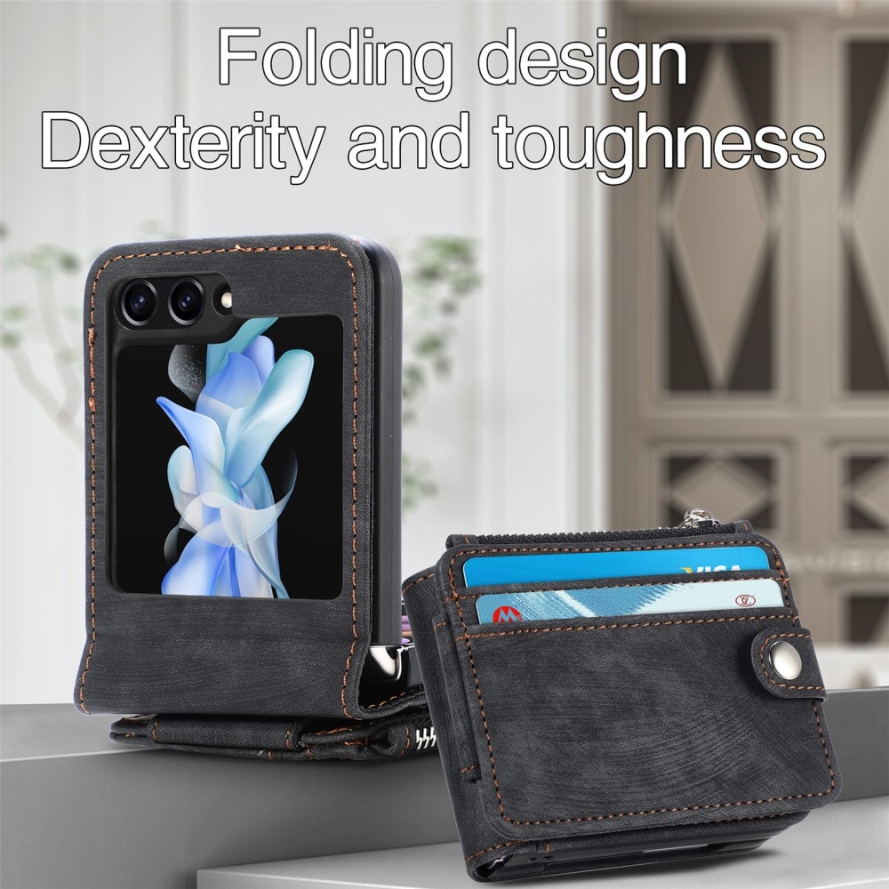 Cover portafoglio Zipper Multi-Slot Samsung Galaxy Z Flip 5, nero