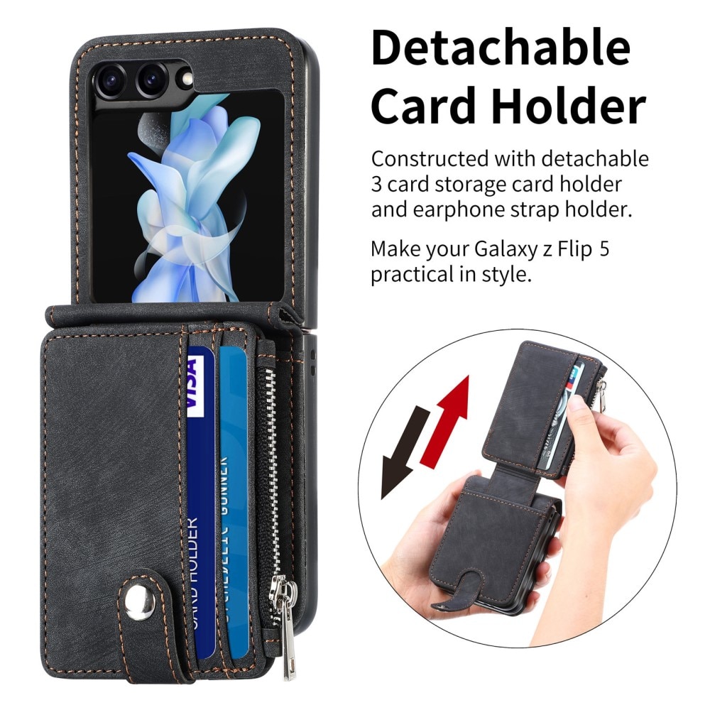 Cover portafoglio Zipper Multi-Slot Samsung Galaxy Z Flip 5, nero