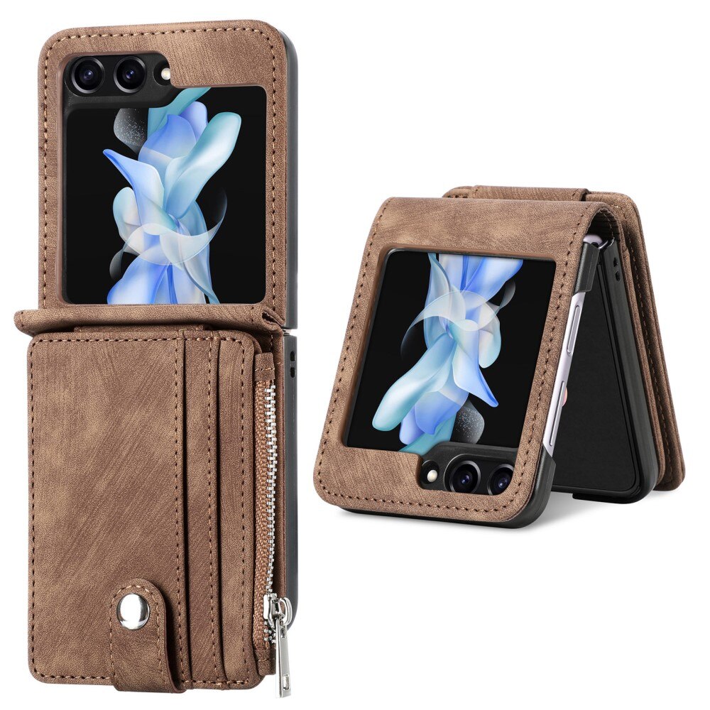 Cover portafoglio Zipper Multi-Slot Samsung Galaxy Z Flip 5, marrone