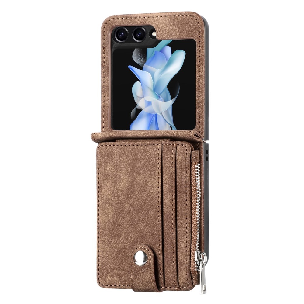 Cover portafoglio Zipper Multi-Slot Samsung Galaxy Z Flip 5, marrone