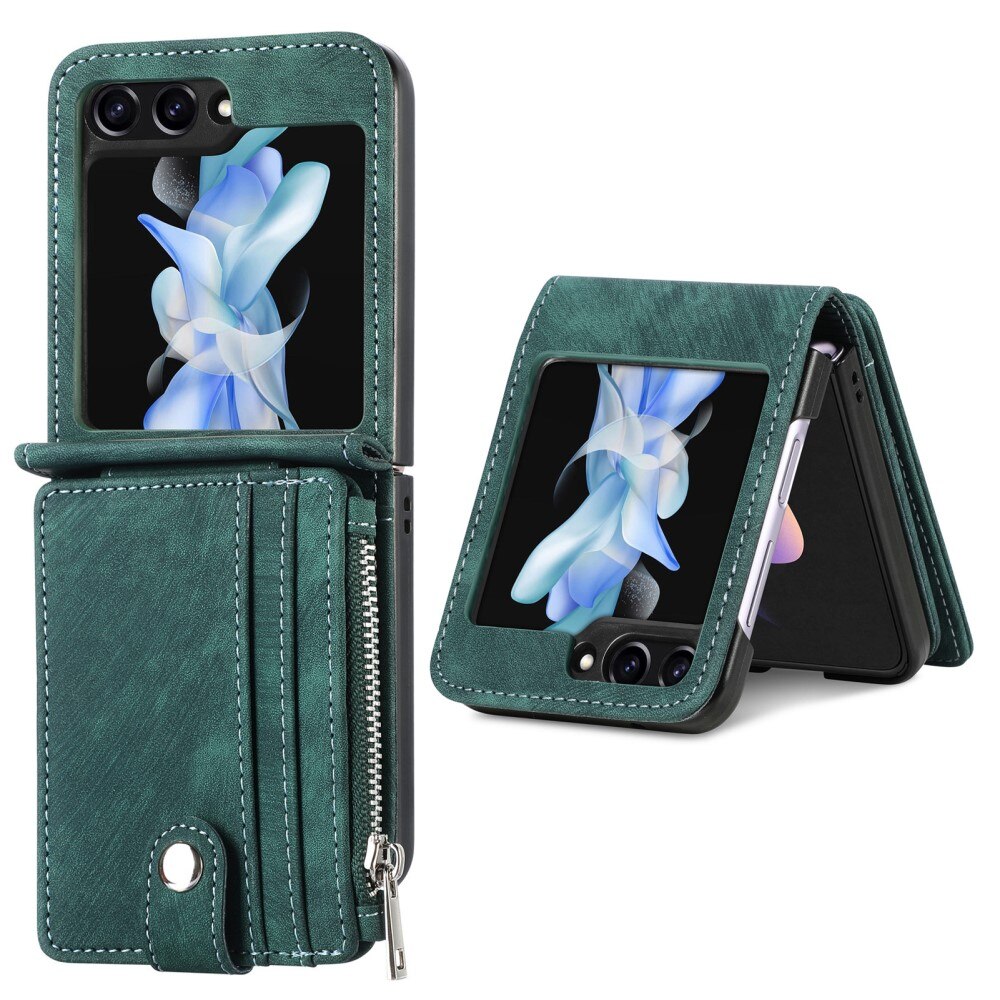 Cover portafoglio Zipper Multi-Slot Samsung Galaxy Z Flip 5, verde