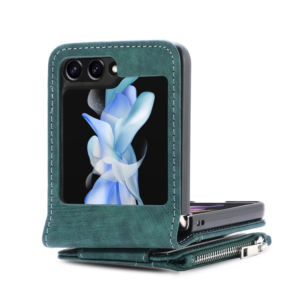 Cover portafoglio Zipper Multi-Slot Samsung Galaxy Z Flip 5, verde