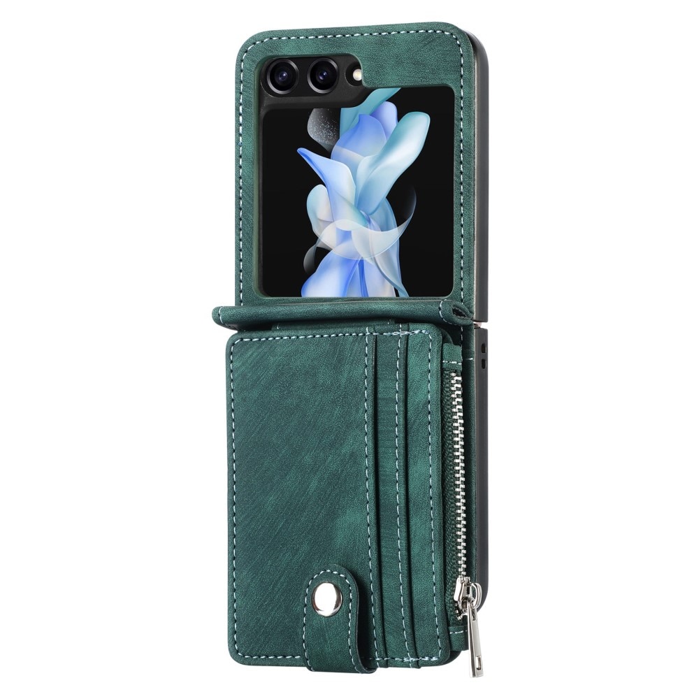 Cover portafoglio Zipper Multi-Slot Samsung Galaxy Z Flip 5, verde