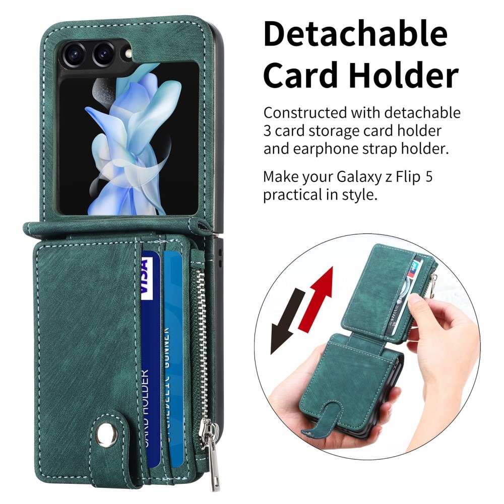 Cover portafoglio Zipper Multi-Slot Samsung Galaxy Z Flip 5, verde