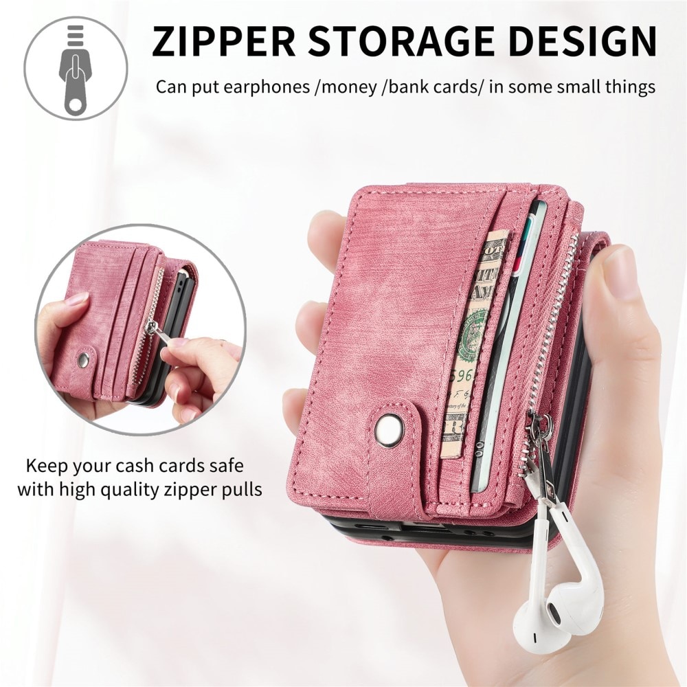 Cover portafoglio Zipper Multi-Slot Samsung Galaxy Z Flip 5, rosa