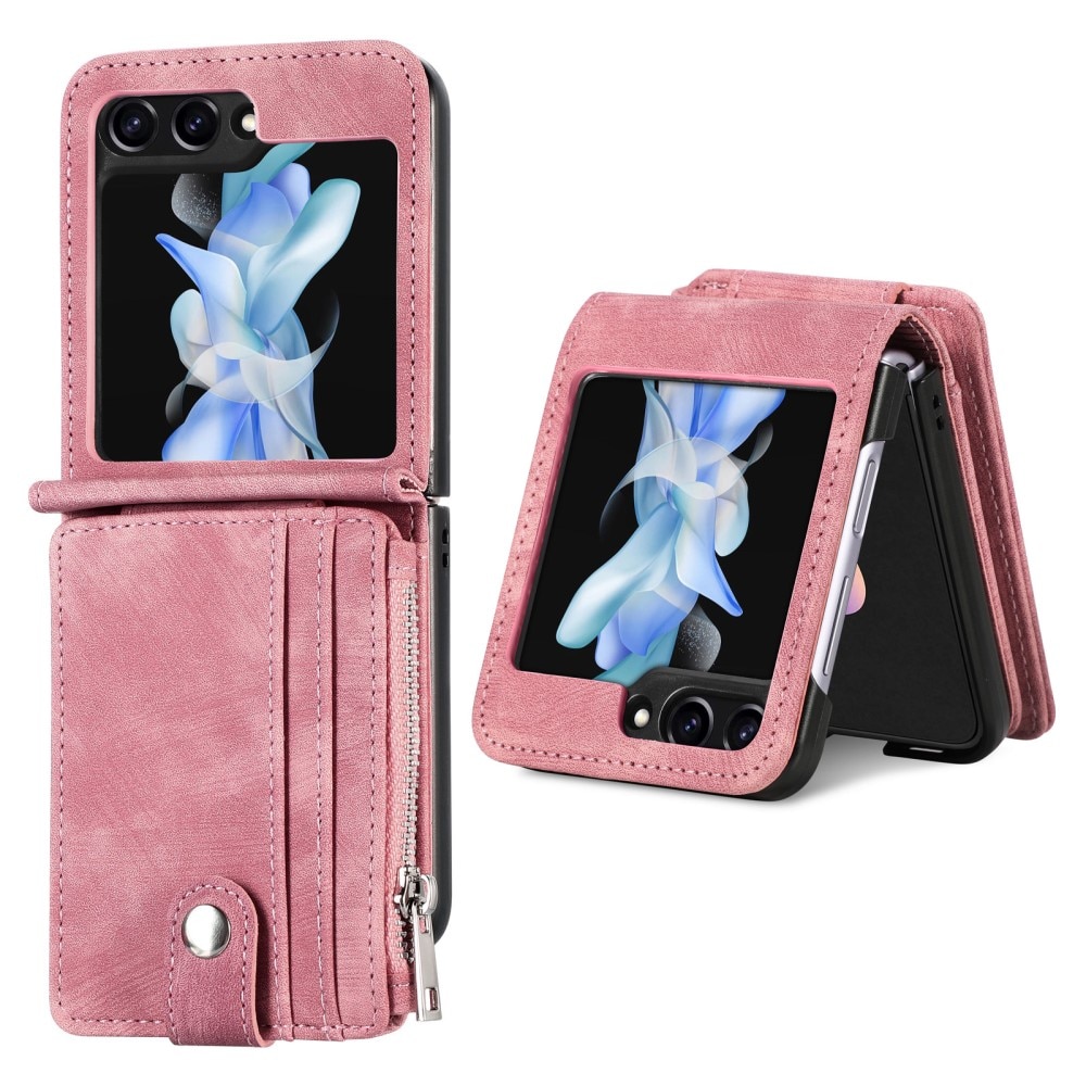 Cover portafoglio Zipper Multi-Slot Samsung Galaxy Z Flip 5, rosa