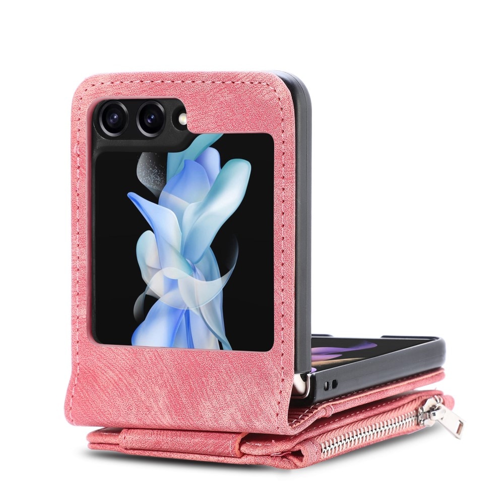 Cover portafoglio Zipper Multi-Slot Samsung Galaxy Z Flip 5, rosa