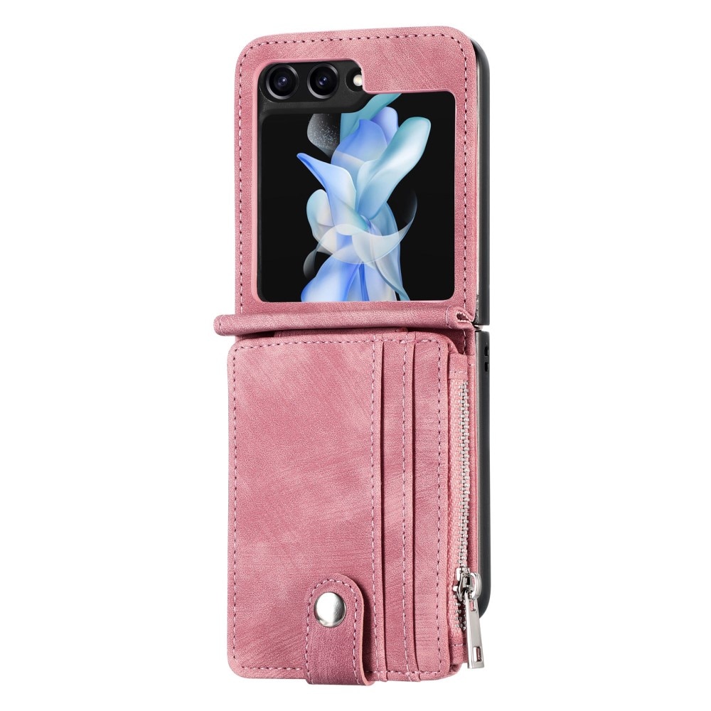 Cover portafoglio Zipper Multi-Slot Samsung Galaxy Z Flip 5, rosa