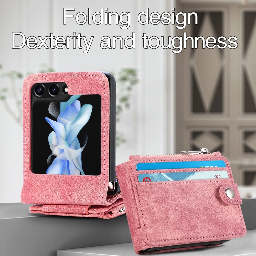 Cover portafoglio Zipper Multi-Slot Samsung Galaxy Z Flip 5, rosa