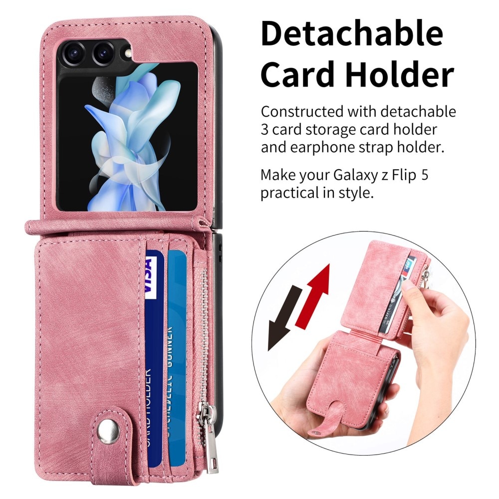 Cover portafoglio Zipper Multi-Slot Samsung Galaxy Z Flip 5, rosa