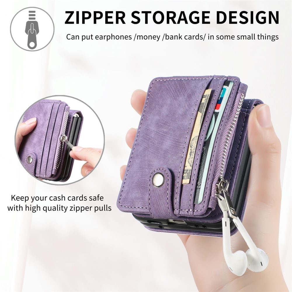 Cover portafoglio Zipper Multi-Slot Samsung Galaxy Z Flip 5, viola