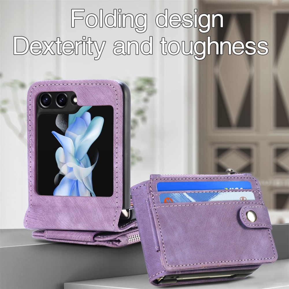 Cover portafoglio Zipper Multi-Slot Samsung Galaxy Z Flip 5, viola