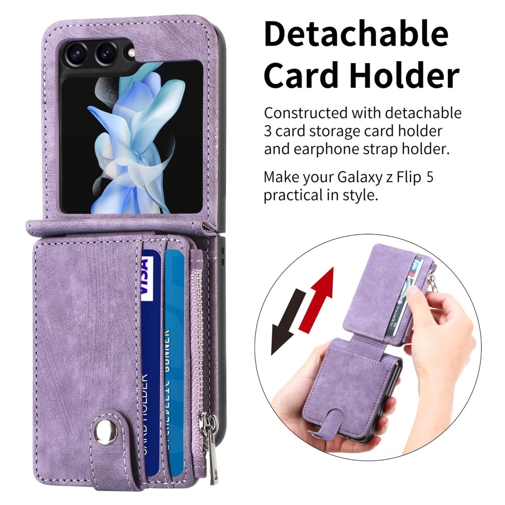 Cover portafoglio Zipper Multi-Slot Samsung Galaxy Z Flip 5, viola