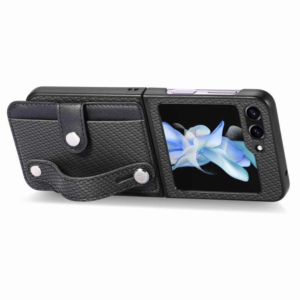 Cover in pelle portacarte + Finger Strap Samsung Galaxy Z Flip 5 nero