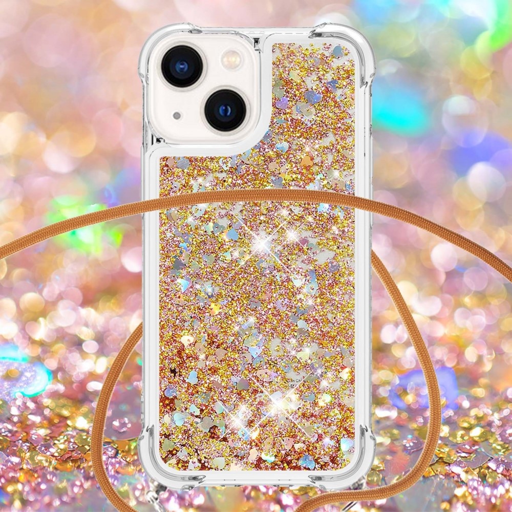 Cover cinturino Glitter Powder TPU iPhone 15 oro