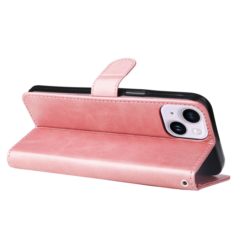Custodia in pelle Zipper iPhone 15 rosa