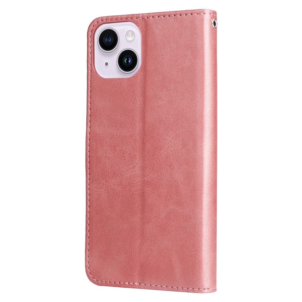 Custodia in pelle Zipper iPhone 15 rosa