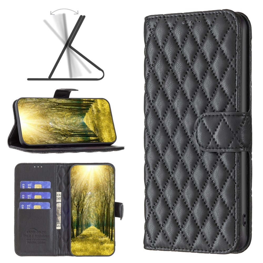 Custodia a portafoglio trapuntate iPhone 15, nero