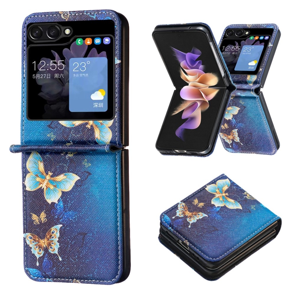 Cover in pelle Samsung Galaxy Z Flip 5 Blue Butterflies