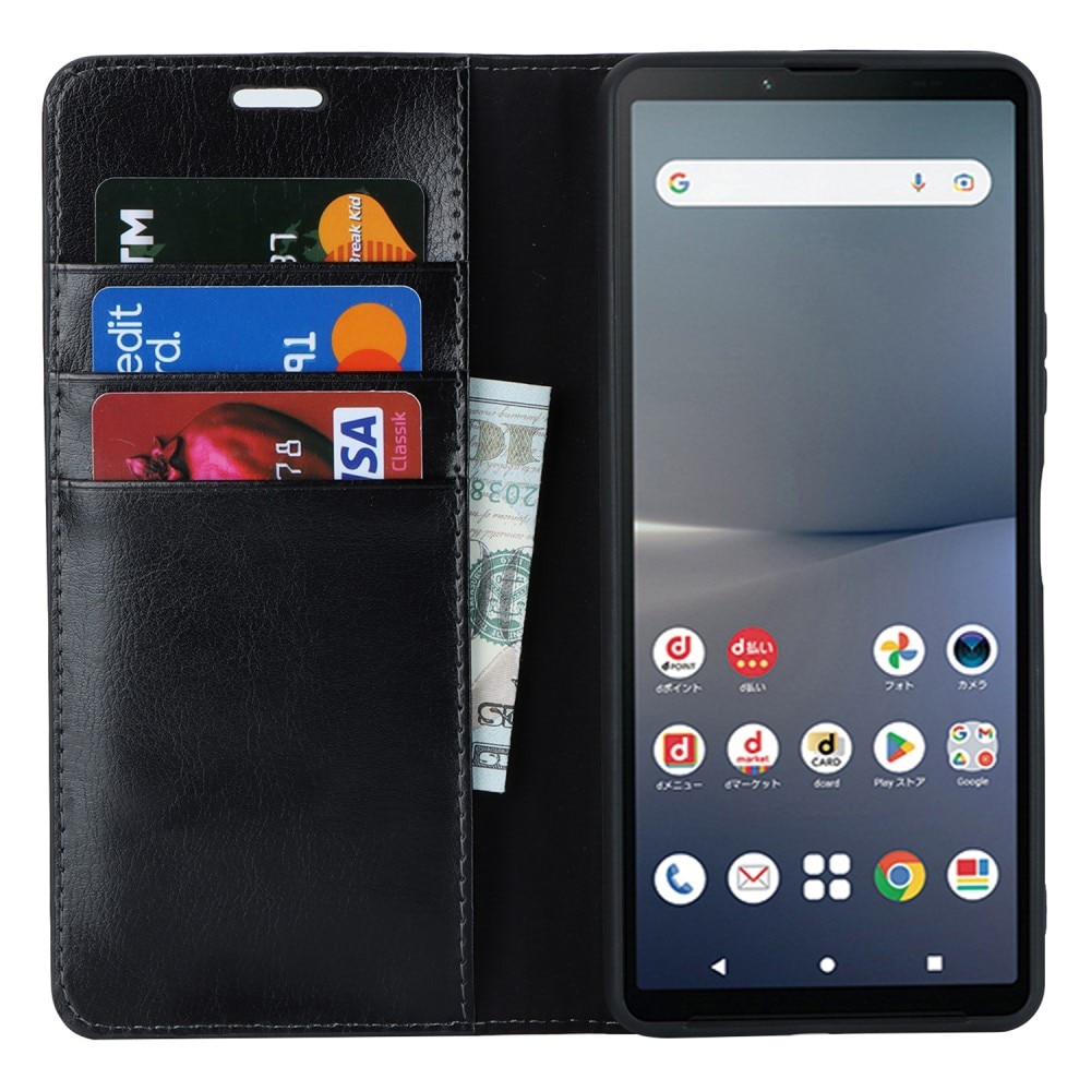 Cover Portafoglio in vera pelle Sony Xperia 5 V nero