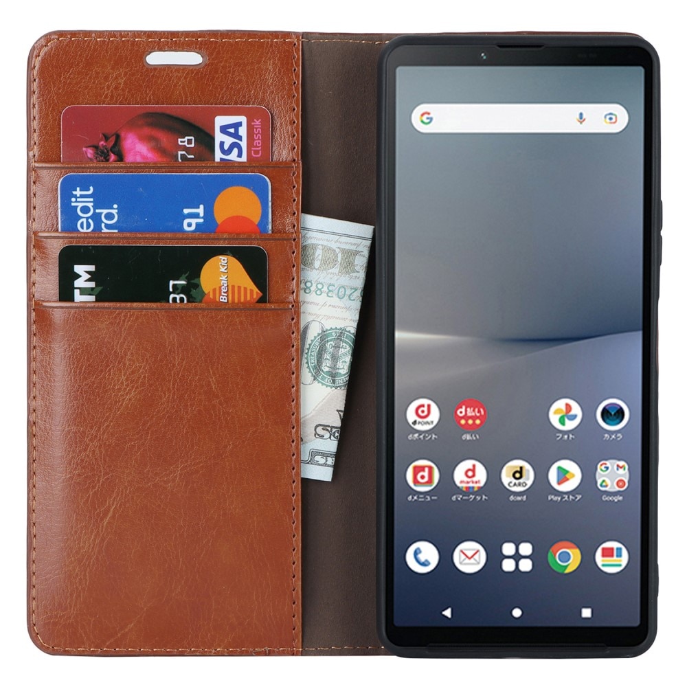 Cover Portafoglio in vera pelle Sony Xperia 10 V marrone