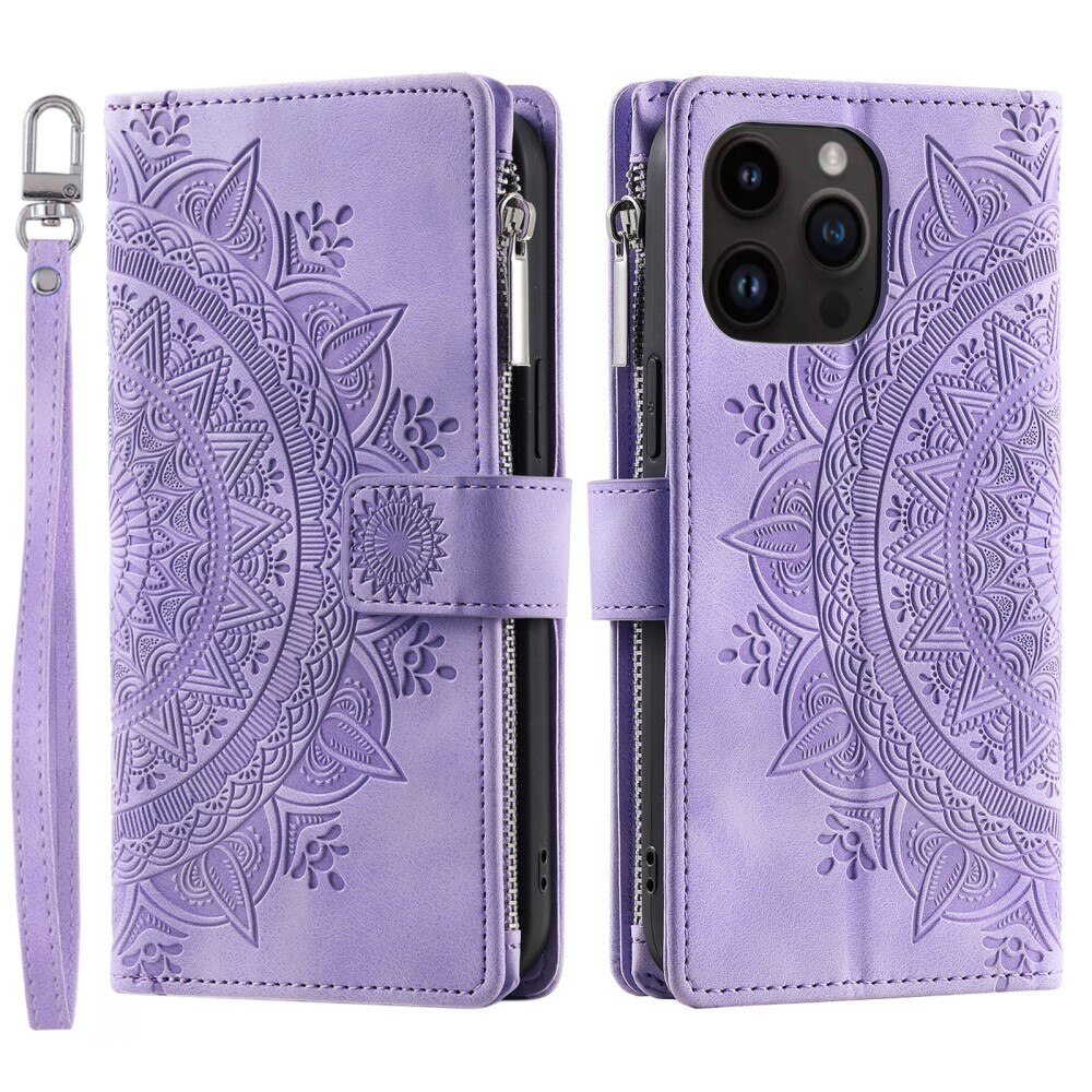 Borsa a portafoglio Mandala iPhone 15 Pro, viola