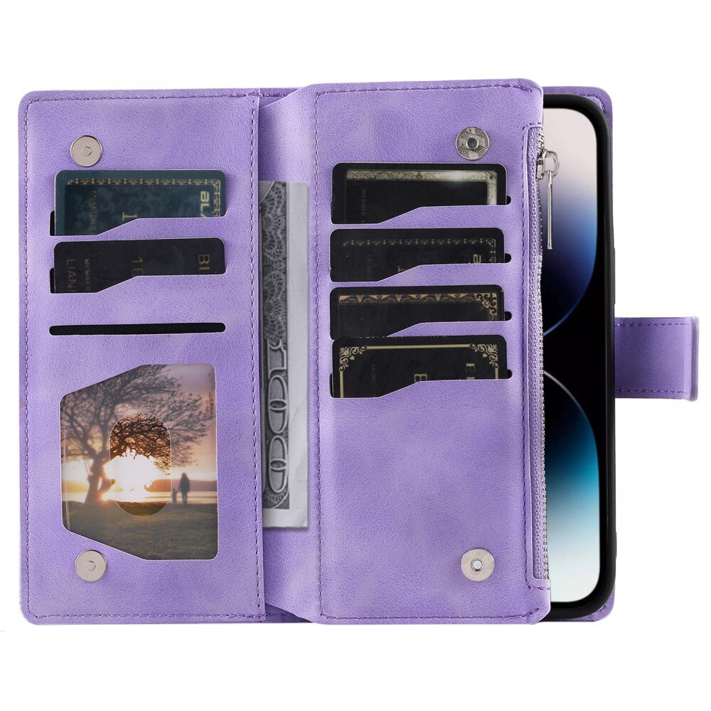 Borsa a portafoglio Mandala iPhone 15 Pro, viola