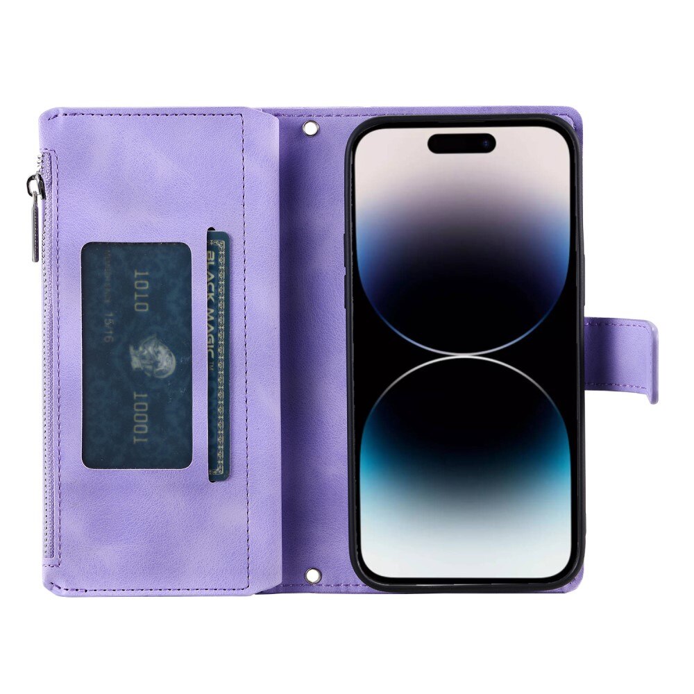 Borsa a portafoglio Mandala iPhone 15 Pro, viola