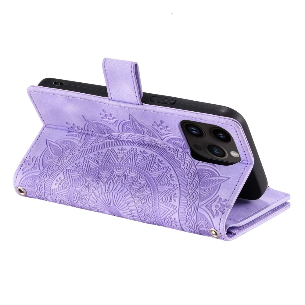 Borsa a portafoglio Mandala iPhone 15 Pro, viola