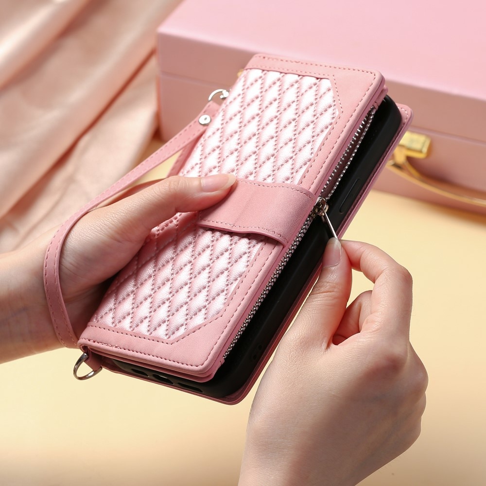 Borsa a portafoglio trapuntata iPhone 15 rosa