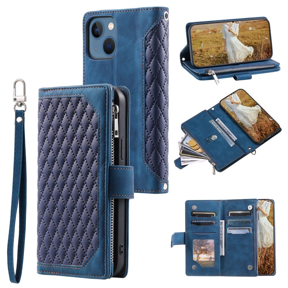 Borsa a portafoglio trapuntata iPhone 15 Plus Blu