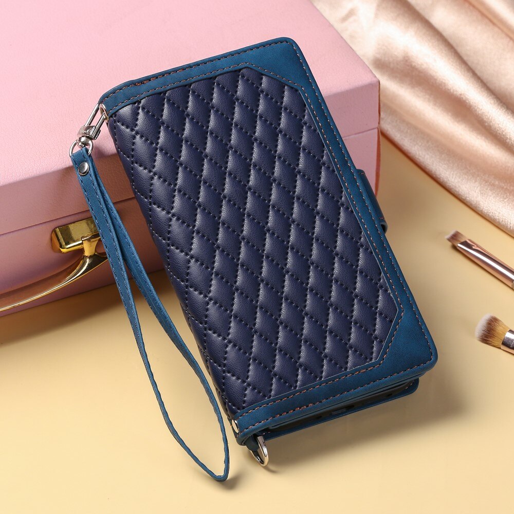 Borsa a portafoglio trapuntata iPhone 15 Plus Blu