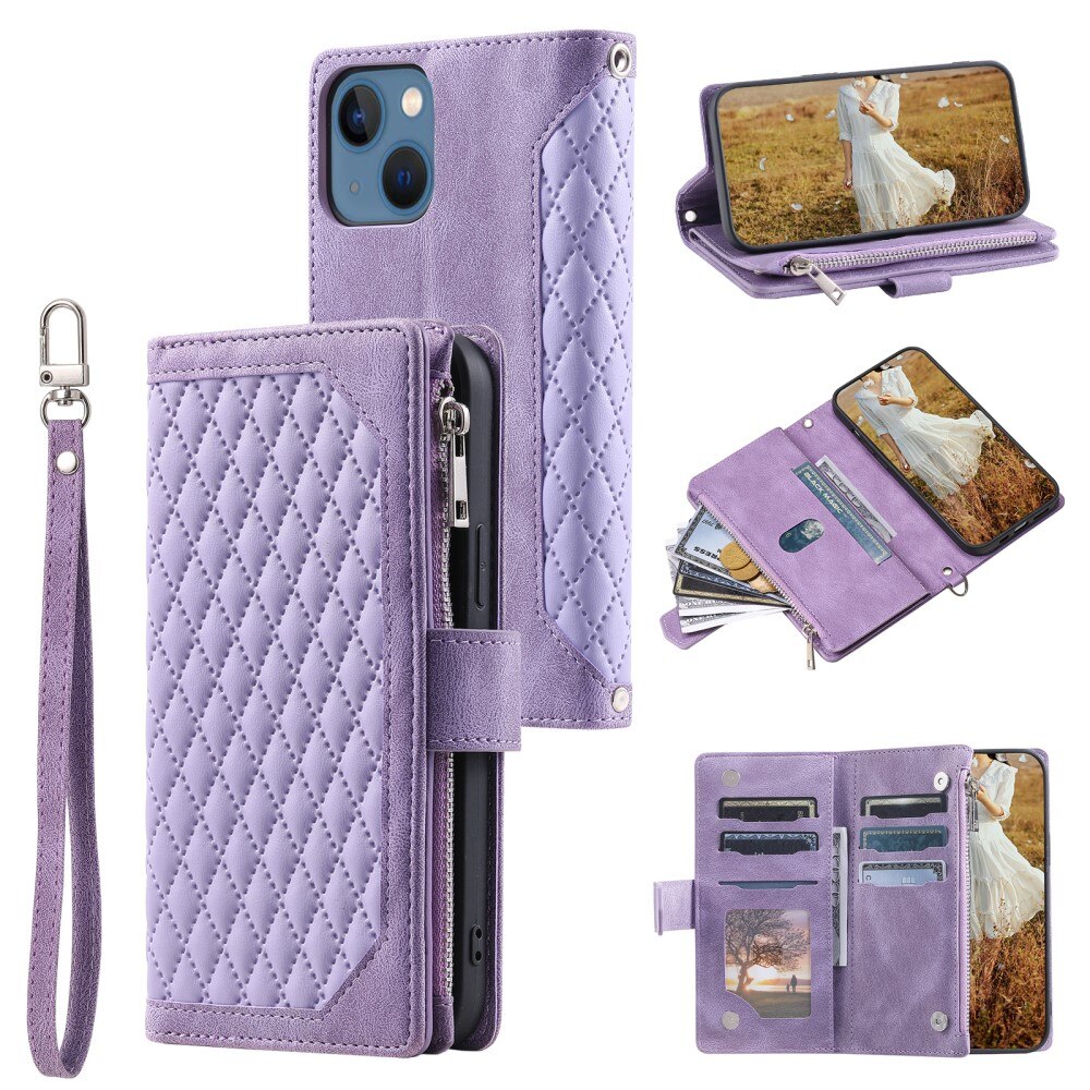 Borsa a portafoglio trapuntata iPhone 15 Plus Viola