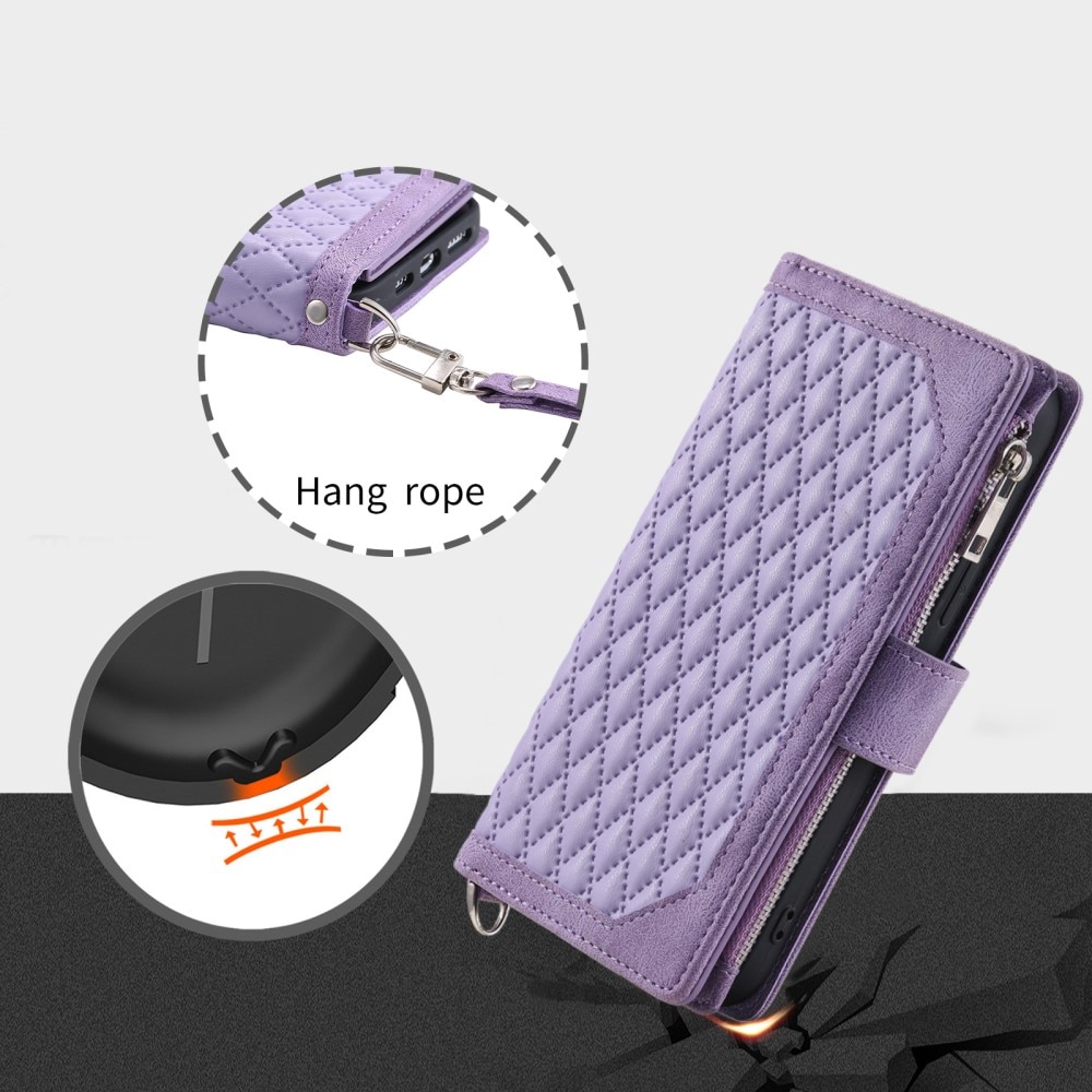 Borsa a portafoglio trapuntata iPhone 15 Plus Viola