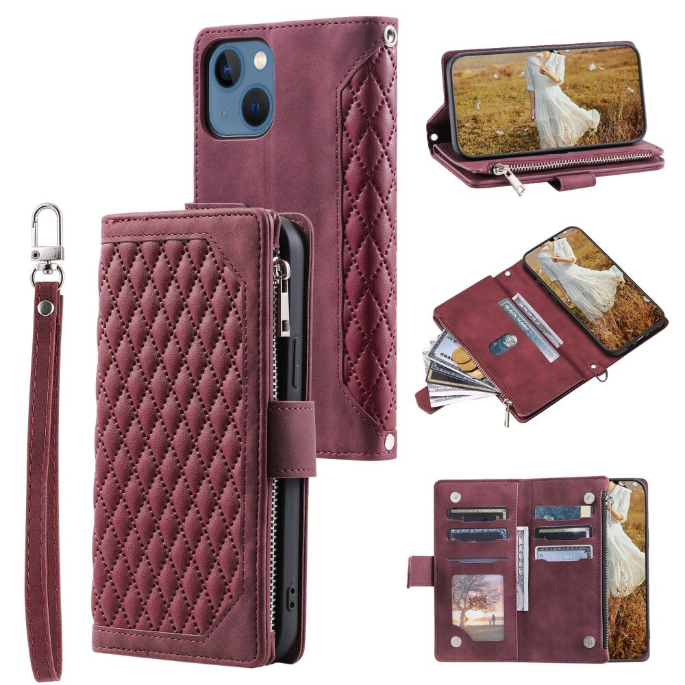 Borsa a portafoglio trapuntata iPhone 15 Plus rosso