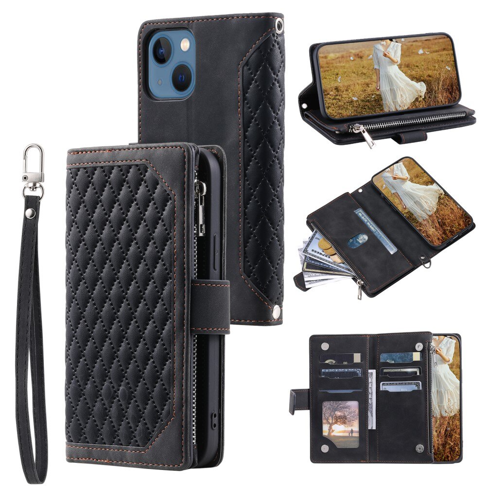 Borsa a portafoglio trapuntata iPhone 15 Plus Nero