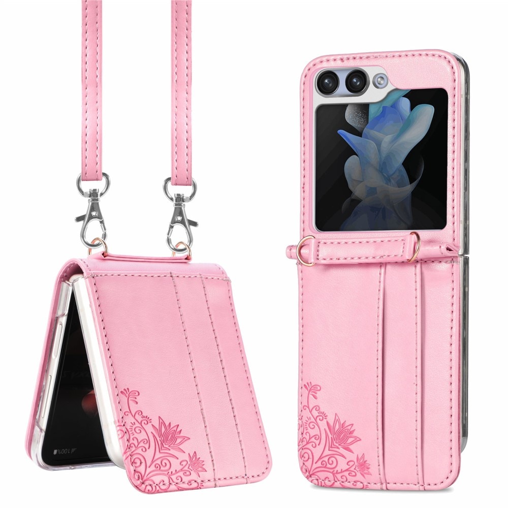 Custodia in pelle a farfalle per Samsung Galaxy Z Flip 6, rosa