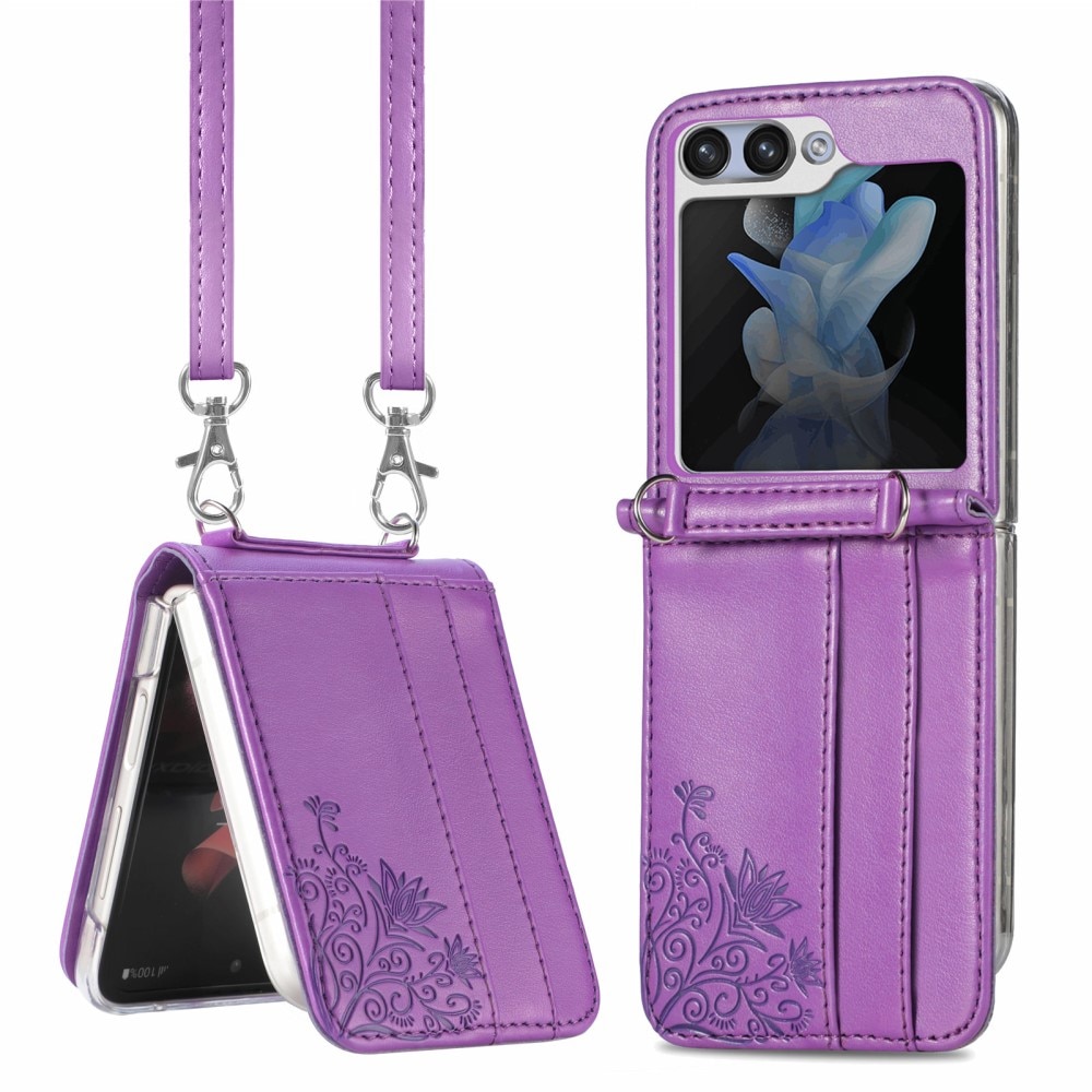 Custodia in pelle a farfalle per Samsung Galaxy Z Flip 5, viola