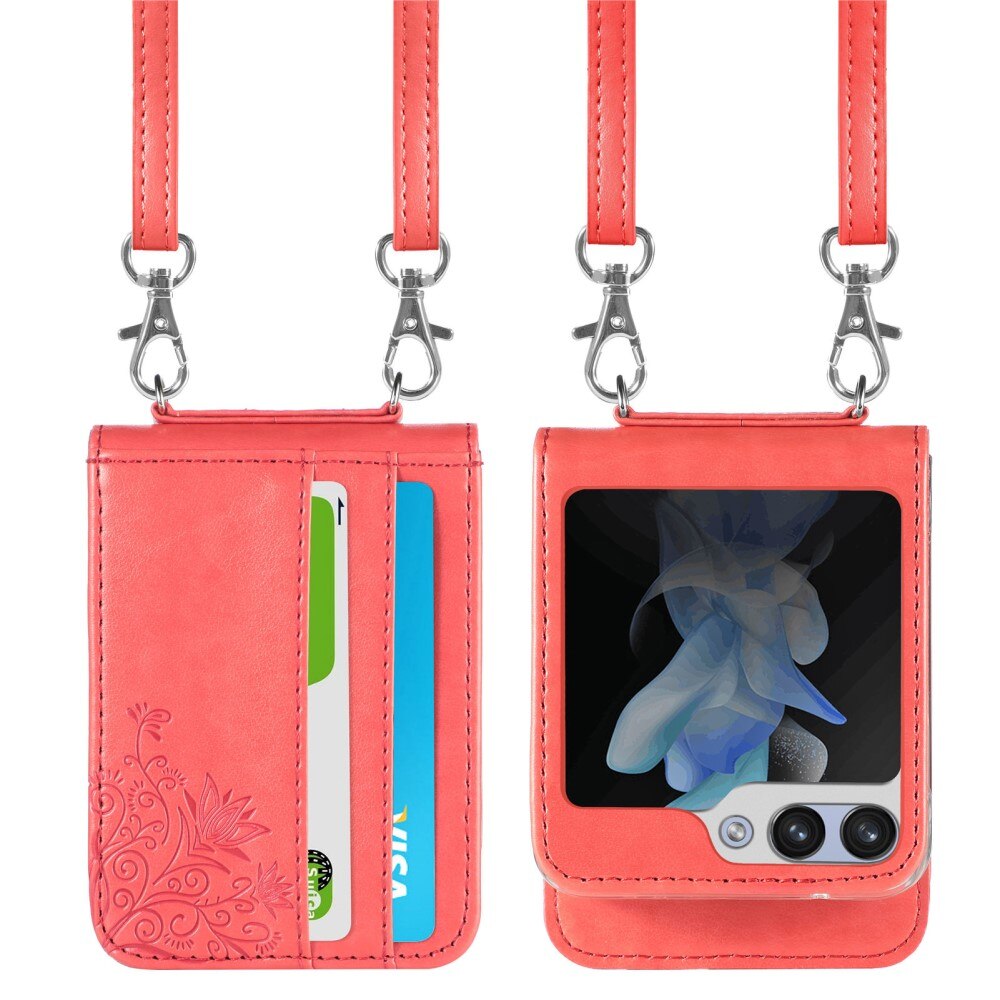 Custodia in pelle a farfalle per Samsung Galaxy Z Flip 5, rosso