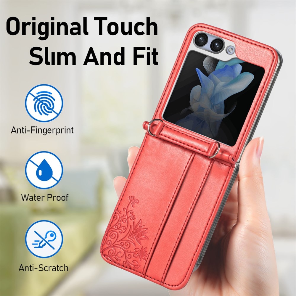 Custodia in pelle a farfalle per Samsung Galaxy Z Flip 5, rosso