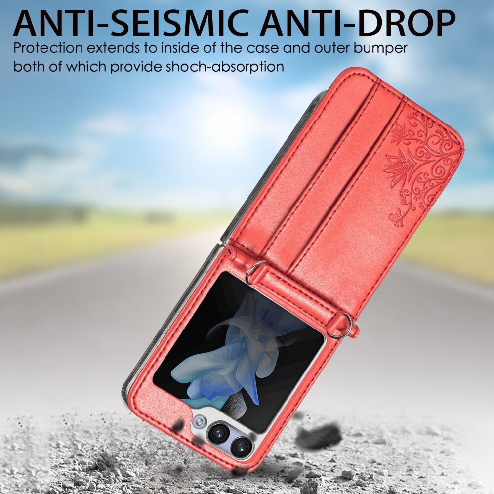 Custodia in pelle a farfalle per Samsung Galaxy Z Flip 5, rosso