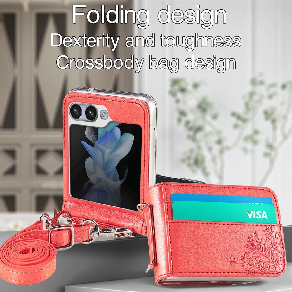 Custodia in pelle a farfalle per Samsung Galaxy Z Flip 5, rosso