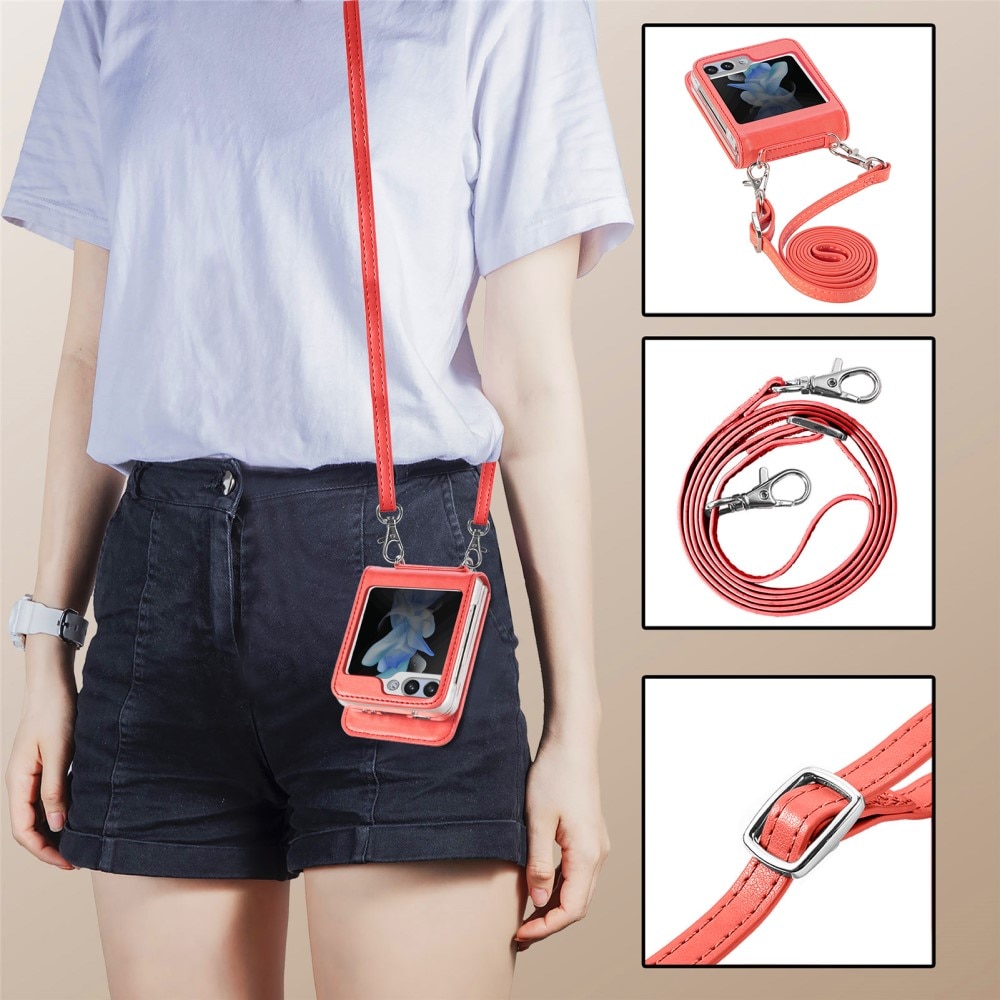Custodia in pelle a farfalle per Samsung Galaxy Z Flip 5, rosso