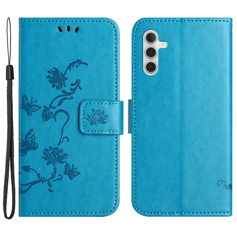 Custodia in pelle a farfalle per Samsung Galaxy S23 FE, blu