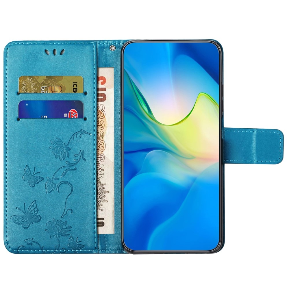 Custodia in pelle a farfalle per Samsung Galaxy S23 FE, blu