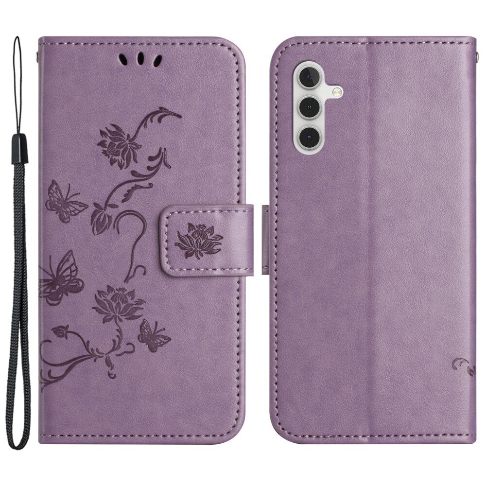 Custodia in pelle a farfalle per Samsung Galaxy S23 FE, viola