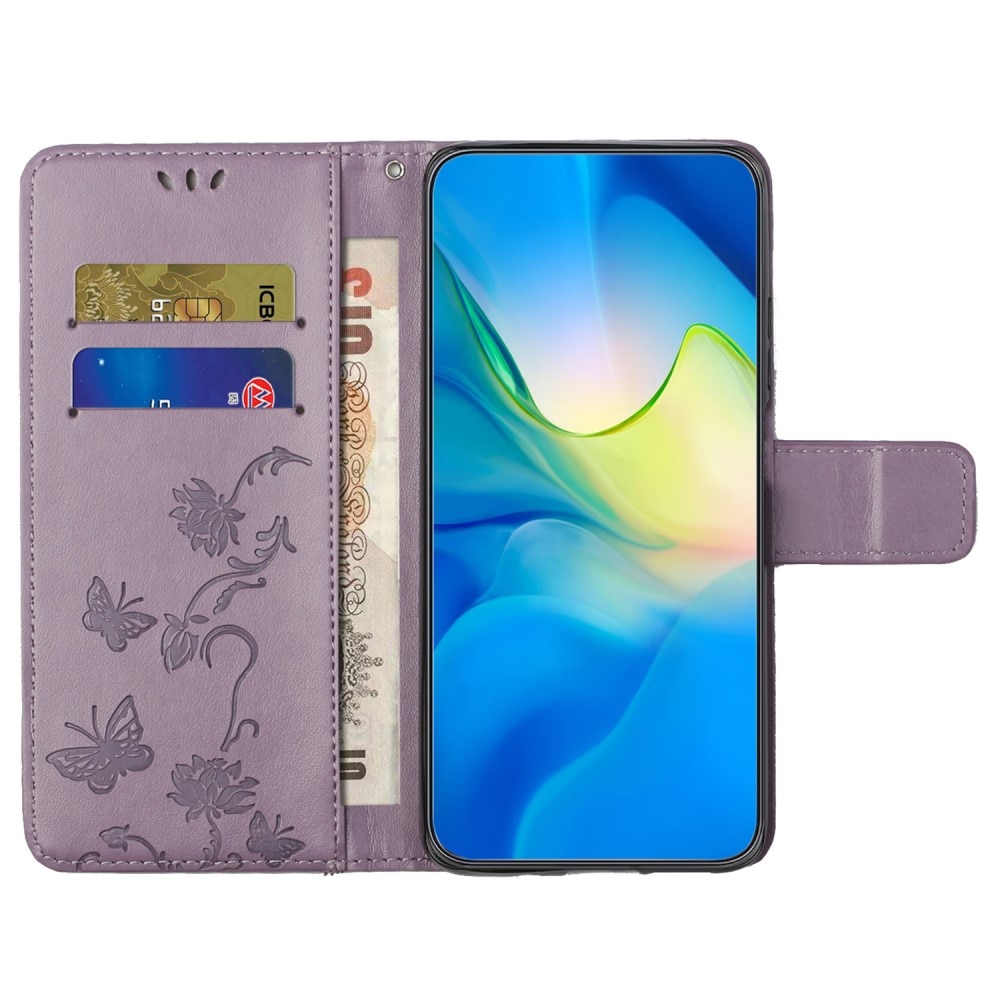 Custodia in pelle a farfalle per Samsung Galaxy S23 FE, viola