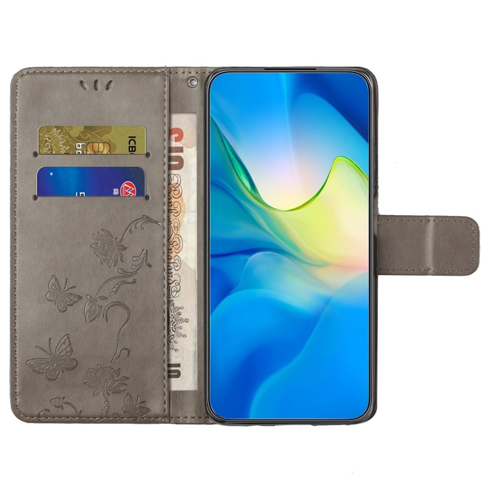 Custodia in pelle a farfalle per Samsung Galaxy S23 FE, grigio