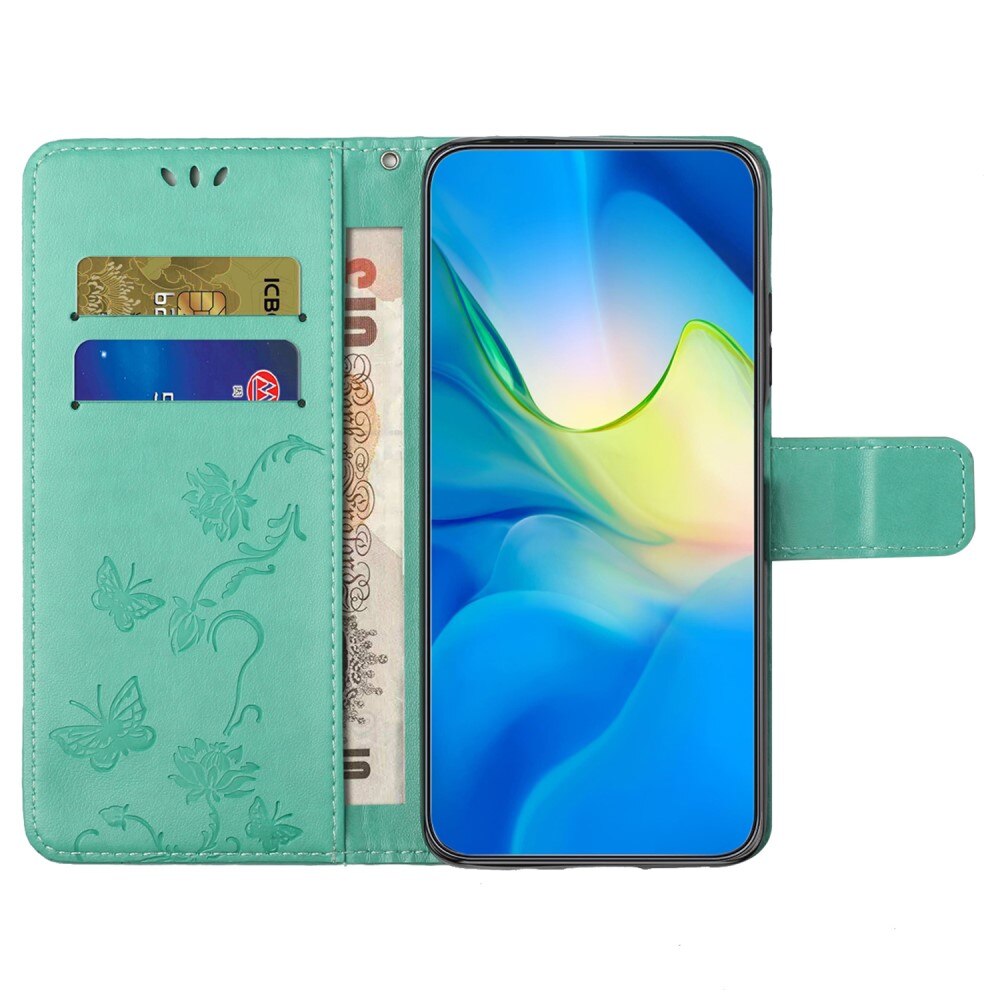 Custodia in pelle a farfalle per Samsung Galaxy S23 FE, verde