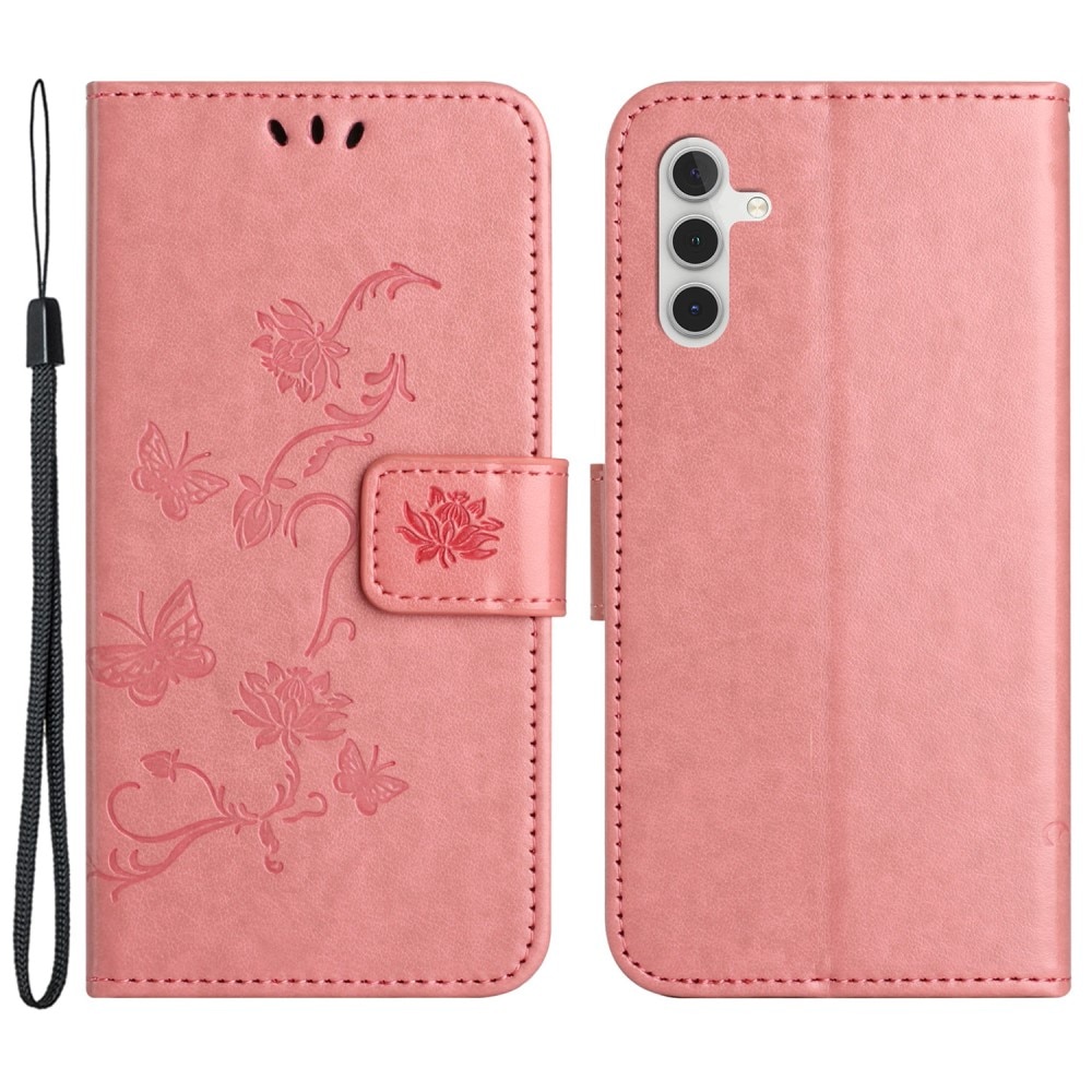 Custodia in pelle a farfalle per Samsung Galaxy S23 FE, rosa